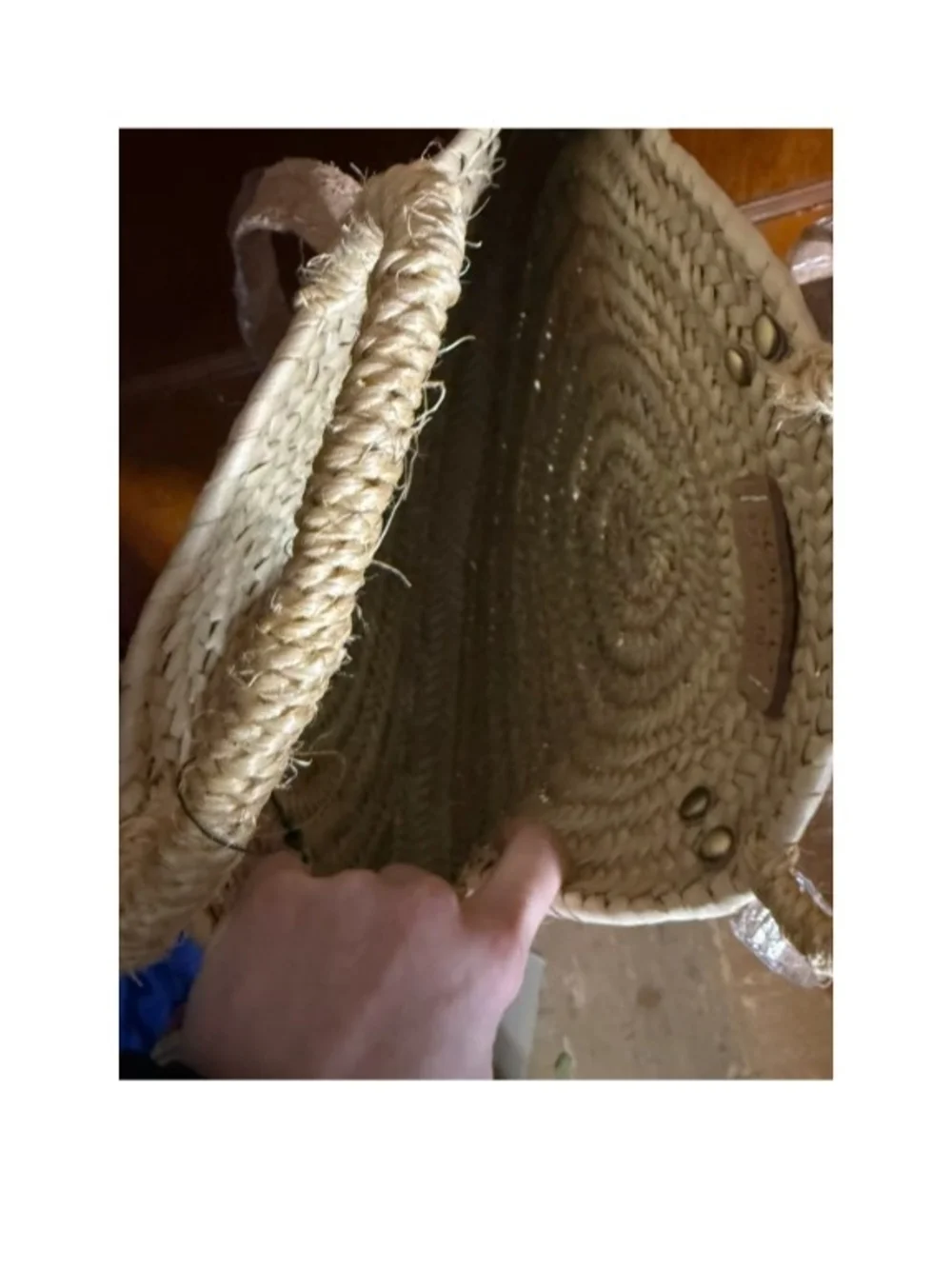 Round Natural Straw Crossbody Tote with Brown Shoulder Strap